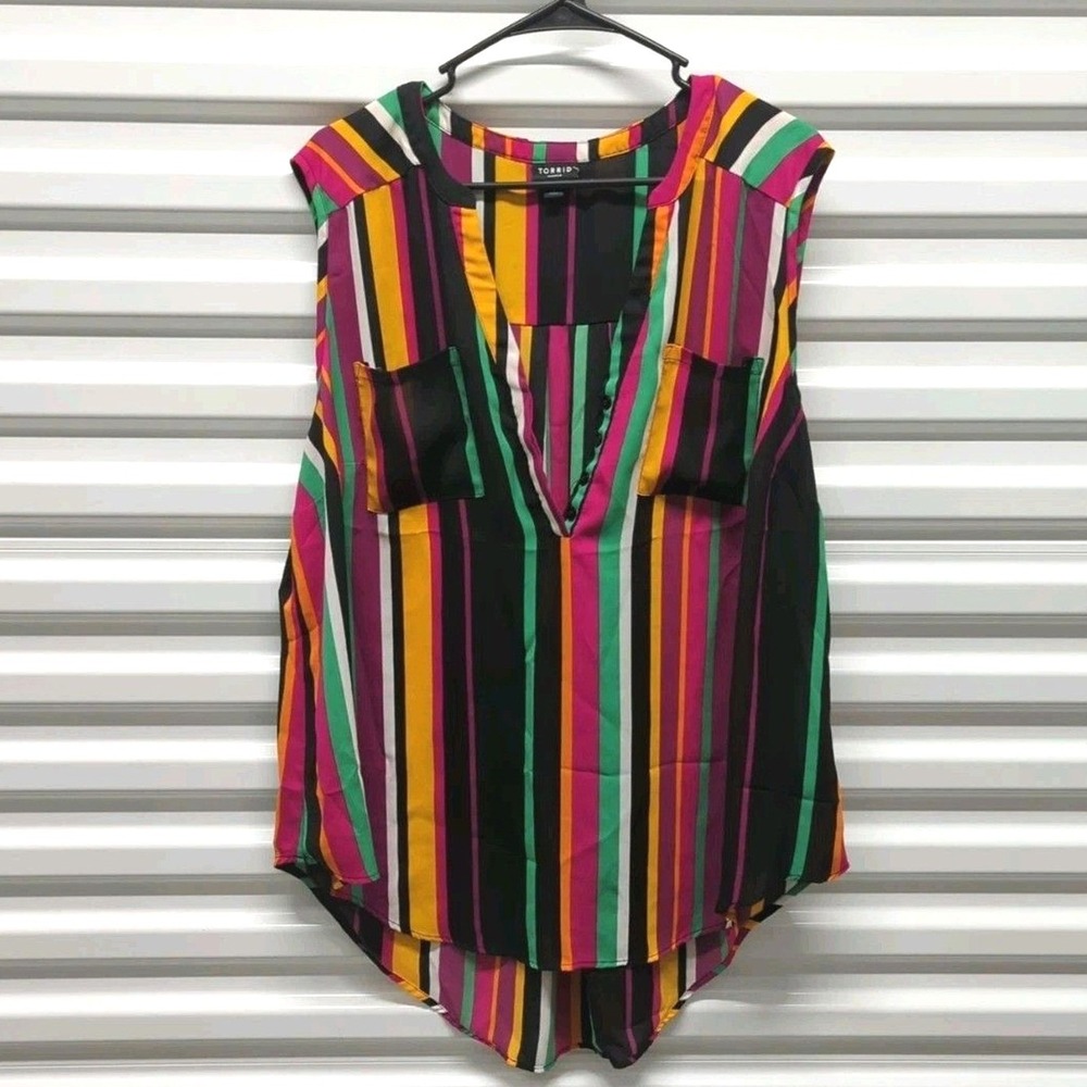 Boho Festival Torrid Harper Multicolor Striped Tunic Blouse Size 2X 18/20